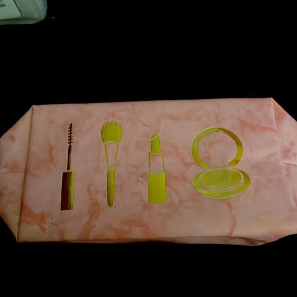Brand NEW Makeup Pouch/ Wristlet Marble Pink with makeup 💄 on the front ! - Picture 1 of 3